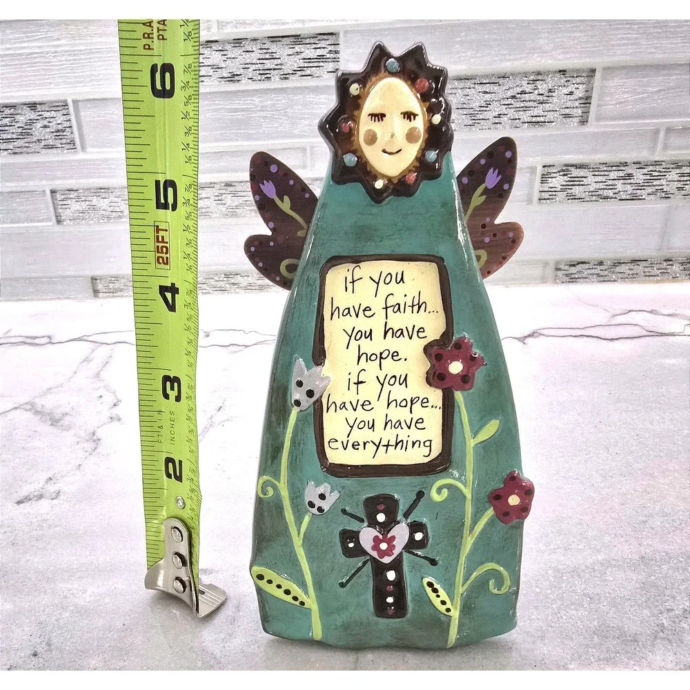 Faith & Hope Natural Life FreeStanding Copper Wings Pottery Angel‎ 2d Flowers